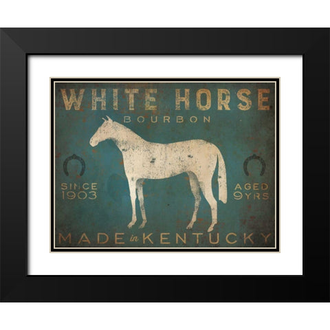 White Horse with Words Blue Black Modern Wood Framed Art Print with Double Matting by Fowler, Ryan