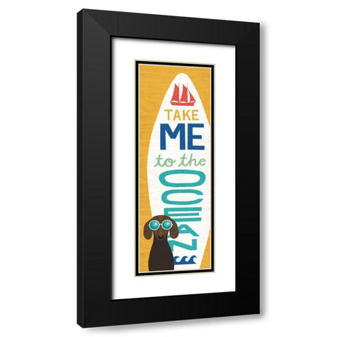 Beach Bums Dachshund Surf Board Black Modern Wood Framed Art Print with Double Matting by Mullan, Michael
