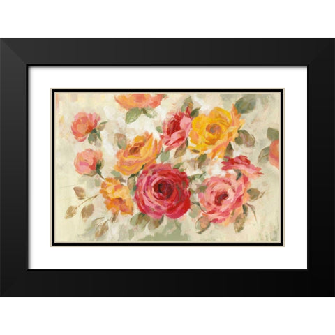 Brushy Roses Black Modern Wood Framed Art Print with Double Matting by Vassileva, Silvia