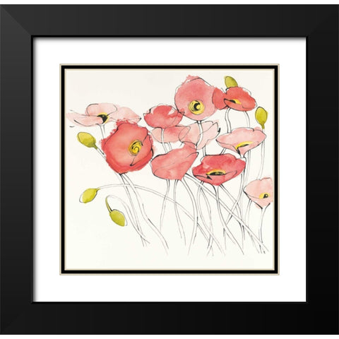 Black Line Poppies I Watercolor Black Modern Wood Framed Art Print with Double Matting by Novak, Shirley