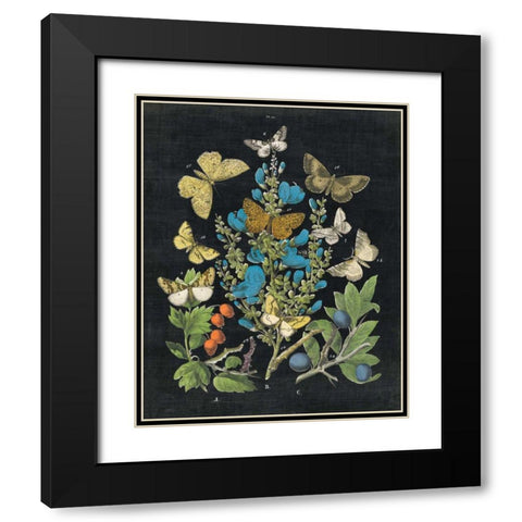 Butterfly Bouquet on Black II Black Modern Wood Framed Art Print with Double Matting by Wild Apple Portfolio