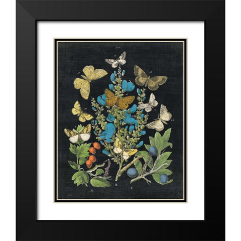 Butterfly Bouquet on Black II Black Modern Wood Framed Art Print with Double Matting by Wild Apple Portfolio