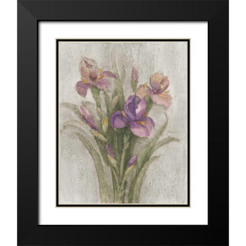 Purple Iris Garden on Grey Black Modern Wood Framed Art Print with Double Matting by Hristova, Albena
