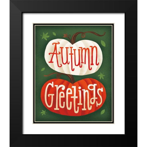 Harvest Time Autumn Greetings Pumpkins Black Modern Wood Framed Art Print with Double Matting by Mullan, Michael