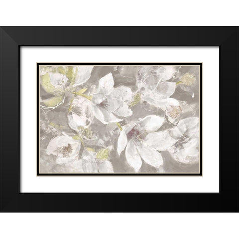 Magnolias in Bloom Greige Black Modern Wood Framed Art Print with Double Matting by Hristova, Albena
