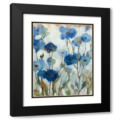 Abstracted Floral in Blue III Black Modern Wood Framed Art Print with Double Matting by Vassileva, Silvia