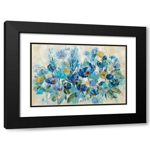 Scattered Blue Flowers Black Modern Wood Framed Art Print with Double Matting by Vassileva, Silvia