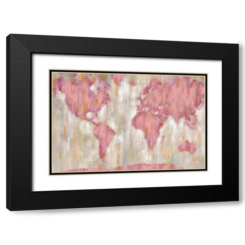 Blushing World Map v2 Crop Black Modern Wood Framed Art Print with Double Matting by Vassileva, Silvia