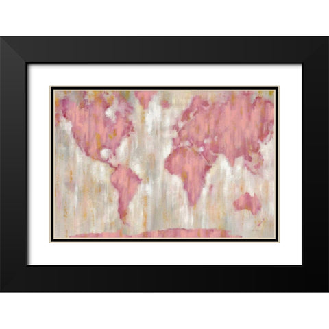 Blushing World Map v2 Crop Black Modern Wood Framed Art Print with Double Matting by Vassileva, Silvia