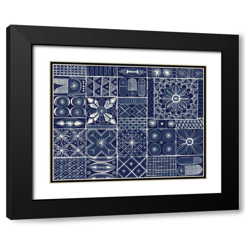 Adire VII Indigo Black Modern Wood Framed Art Print with Double Matting by Lovell, Kathrine