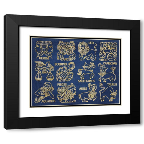 Whats Your Sign Blue Gold Black Modern Wood Framed Art Print with Double Matting by Wild Apple Portfolio