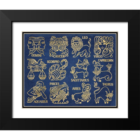Whats Your Sign Blue Gold Black Modern Wood Framed Art Print with Double Matting by Wild Apple Portfolio