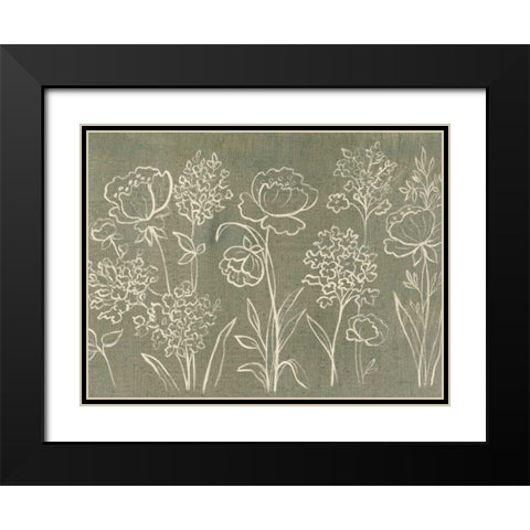 Sage Floral I Crop Black Modern Wood Framed Art Print with Double Matting by Vassileva, Silvia