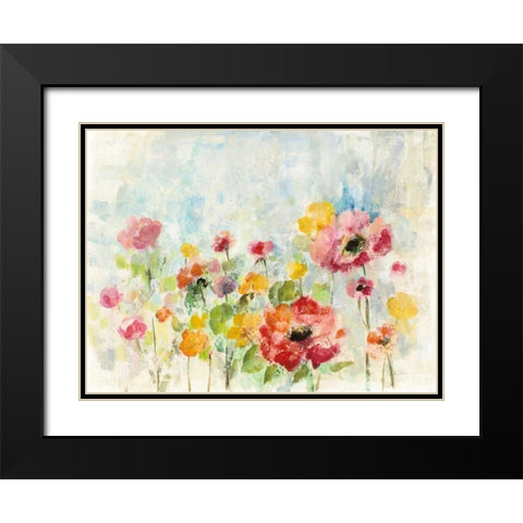 Summer Rain Floral Black Modern Wood Framed Art Print with Double Matting by Vassileva, Silvia