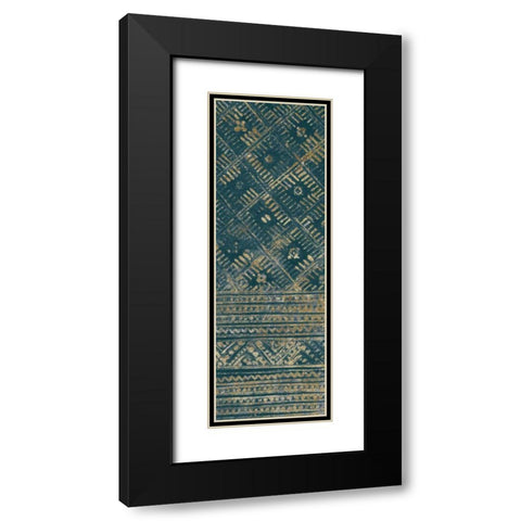 Indochina Batik II Teal and Gold Black Modern Wood Framed Art Print with Double Matting by Wild Apple Portfolio