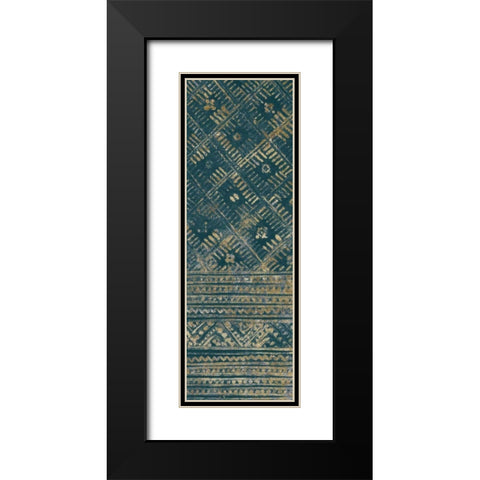 Indochina Batik II Teal and Gold Black Modern Wood Framed Art Print with Double Matting by Wild Apple Portfolio