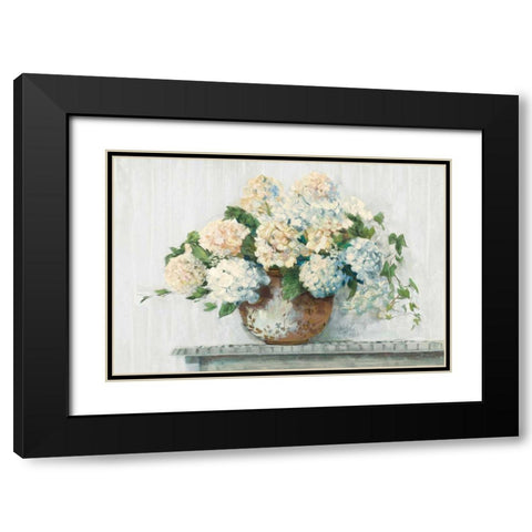White Hydrangea Cottage Black Modern Wood Framed Art Print with Double Matting by Rowan, Carol