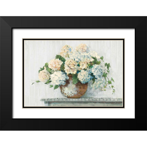White Hydrangea Cottage Black Modern Wood Framed Art Print with Double Matting by Rowan, Carol