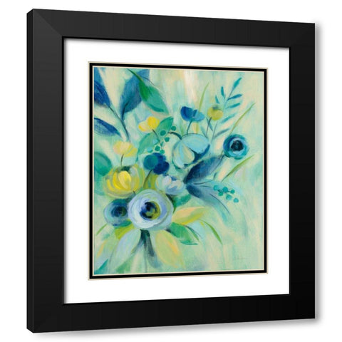 Elegant Blue Floral I Black Modern Wood Framed Art Print with Double Matting by Vassileva, Silvia