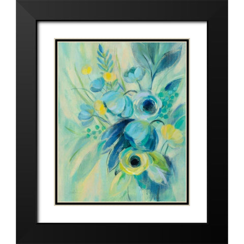 Elegant Blue Floral II Black Modern Wood Framed Art Print with Double Matting by Vassileva, Silvia