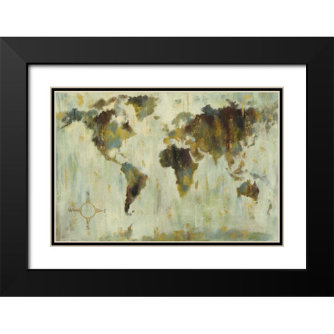 Bronze World Map Black Modern Wood Framed Art Print with Double Matting by Vassileva, Silvia