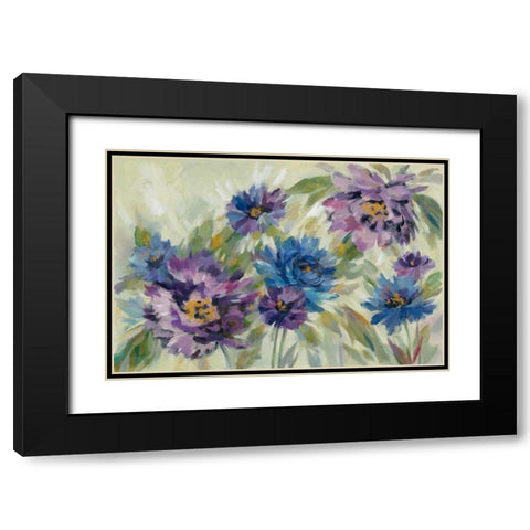 Bold Blue and Lavender Flowers Black Modern Wood Framed Art Print with Double Matting by Vassileva, Silvia