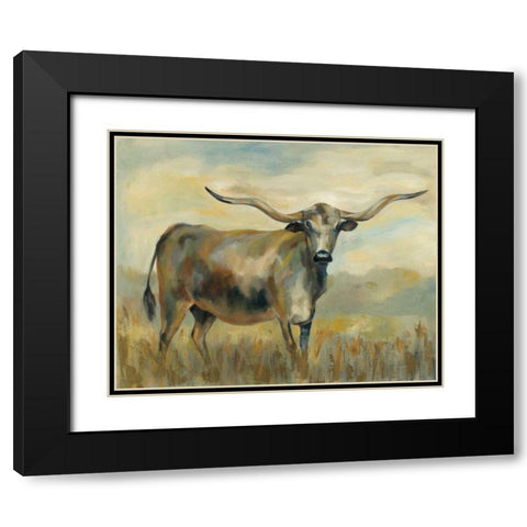 Longhorn Cow Black Modern Wood Framed Art Print with Double Matting by Vassileva, Silvia