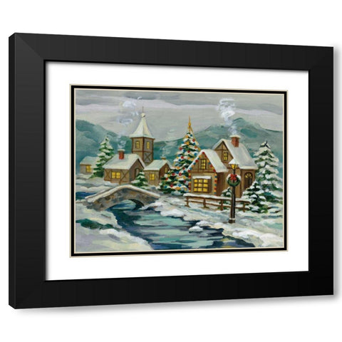 Twilight Christmas Village Black Modern Wood Framed Art Print with Double Matting by Vassileva, Silvia