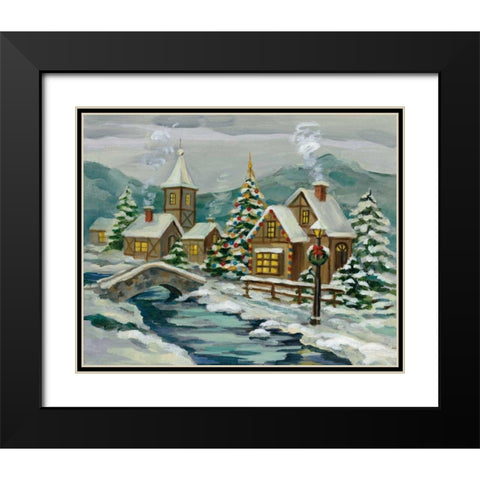 Twilight Christmas Village Black Modern Wood Framed Art Print with Double Matting by Vassileva, Silvia