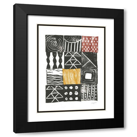 Block Print V Red Yellow Black Modern Wood Framed Art Print with Double Matting by Prahl, Courtney