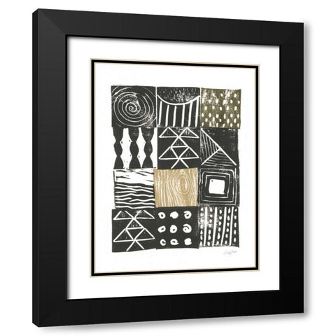 Block Print V Green Sand Black Modern Wood Framed Art Print with Double Matting by Prahl, Courtney