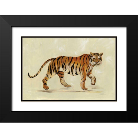 Walking Tiger Black Modern Wood Framed Art Print with Double Matting by Vassileva, Silvia