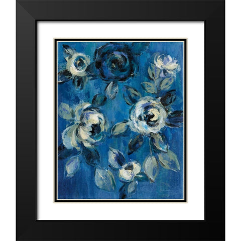 Loose Flowers on Blue I Black Modern Wood Framed Art Print with Double Matting by Vassileva, Silvia