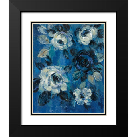 Loose Flowers on Blue II Black Modern Wood Framed Art Print with Double Matting by Vassileva, Silvia
