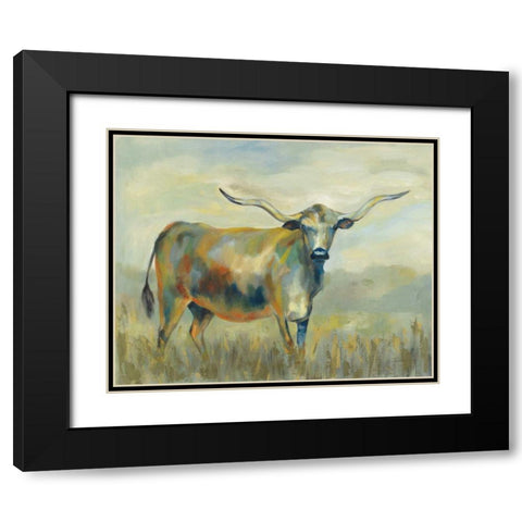 Colorful Longhorn Cow Black Modern Wood Framed Art Print with Double Matting by Vassileva, Silvia