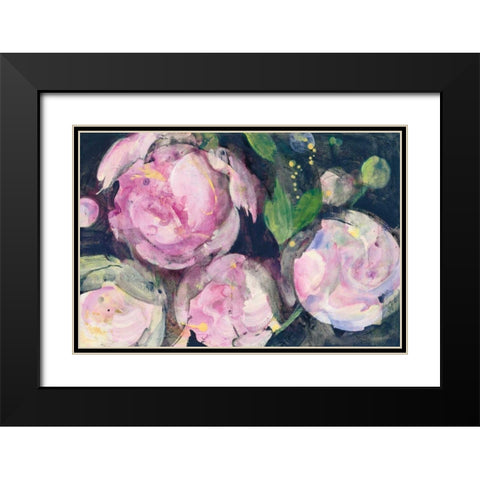 Evening Peonies II Black Modern Wood Framed Art Print with Double Matting by Hristova, Albena