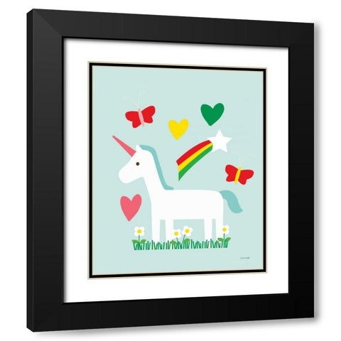 Unicorn Fun II Black Modern Wood Framed Art Print with Double Matting by Kelle, Ann