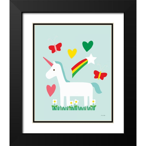 Unicorn Fun II Black Modern Wood Framed Art Print with Double Matting by Kelle, Ann
