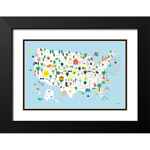 Fun USA Map Black Modern Wood Framed Art Print with Double Matting by Kelle, Ann