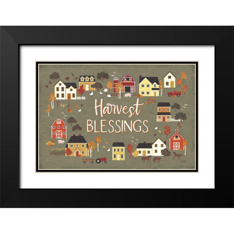 Harvest Village I Script Black Modern Wood Framed Art Print with Double Matting by Marshall, Laura
