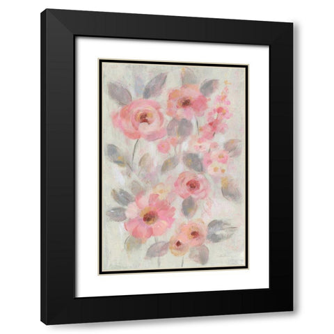 Expressive Pink Flowers I Black Modern Wood Framed Art Print with Double Matting by Vassileva, Silvia