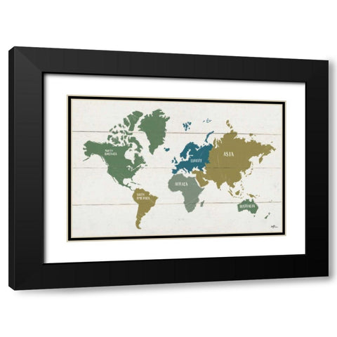 Peace and Lodge World Map Black Modern Wood Framed Art Print with Double Matting by Penner, Janelle