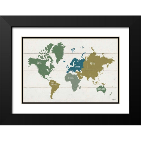 Peace and Lodge World Map Black Modern Wood Framed Art Print with Double Matting by Penner, Janelle