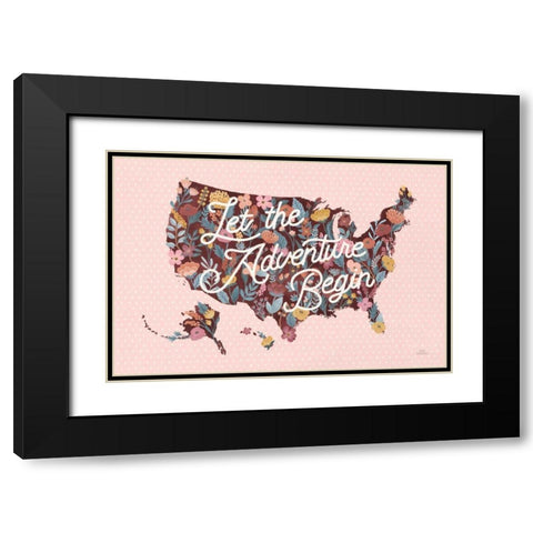 Love Letters Map Black Modern Wood Framed Art Print with Double Matting by Marshall, Laura
