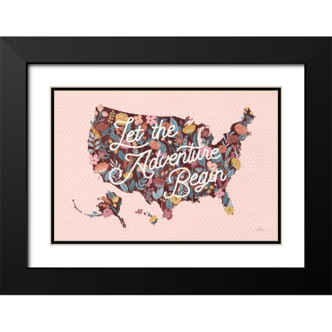 Love Letters Map Black Modern Wood Framed Art Print with Double Matting by Marshall, Laura