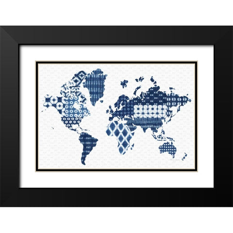Shibori Map Black Modern Wood Framed Art Print with Double Matting by Green, Nancy