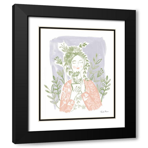 Pastel Plant Lady Black Modern Wood Framed Art Print with Double Matting by Zaman, Farida