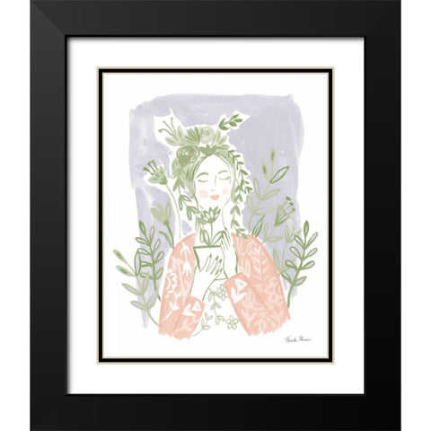 Pastel Plant Lady Black Modern Wood Framed Art Print with Double Matting by Zaman, Farida