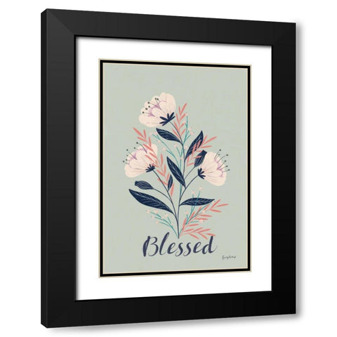 Modern Floral I mint Black Modern Wood Framed Art Print with Double Matting by Thorns, Becky