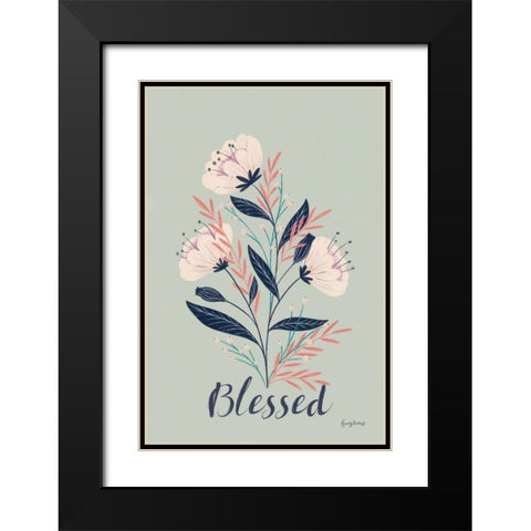 Modern Floral I mint Black Modern Wood Framed Art Print with Double Matting by Thorns, Becky